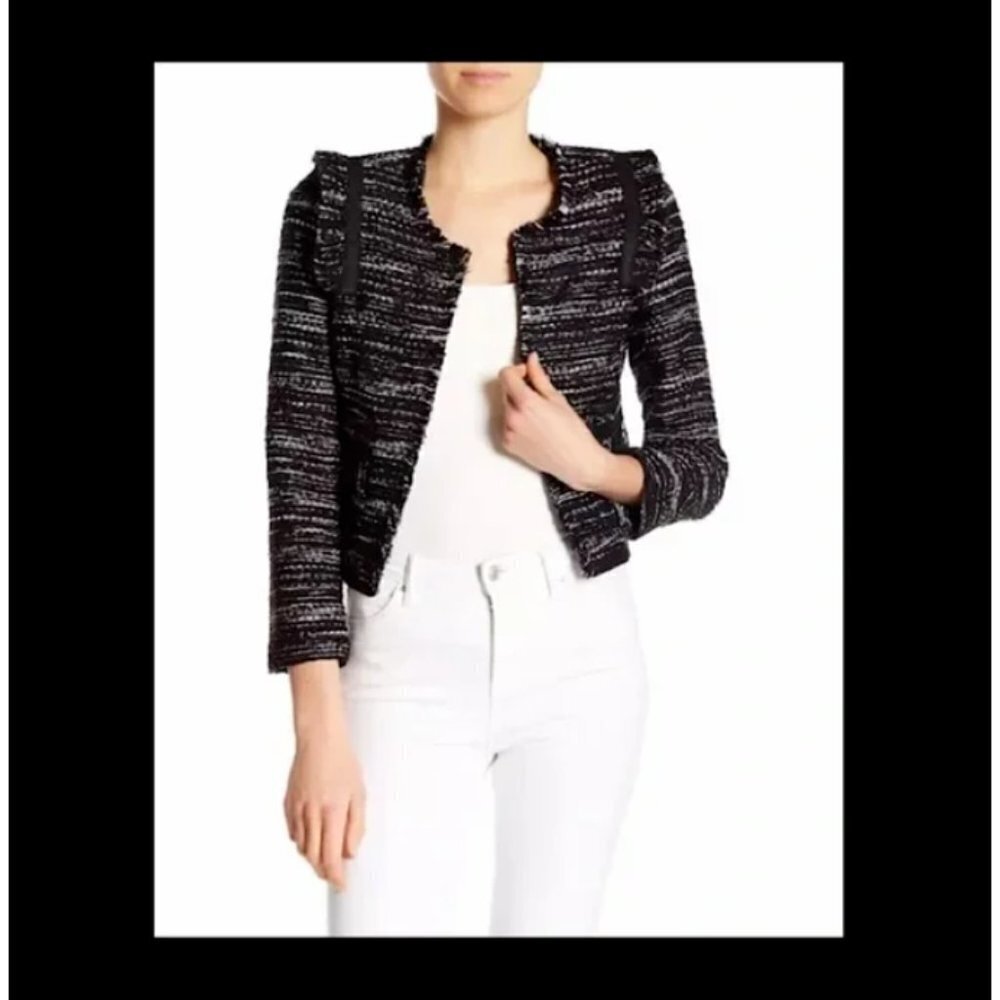 Joie Black and White Tweed PERLYN Fringe Jacket Size Small Blazer